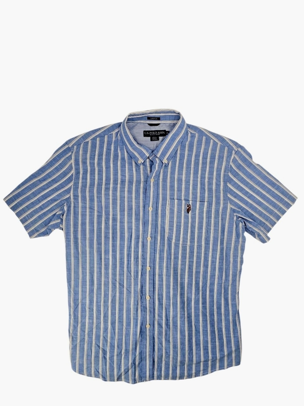 NWOT U.S. Polo Assn. Blue White Striped Button Up Shirt XL Stretch Preppy Resort